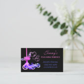 Hot Pink & Blue Floral Mop Cleaning Service Visitekaartje (Staand voorkant)