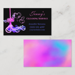 Hot Pink & Blue Floral Mop Cleaning Service Visitekaartje