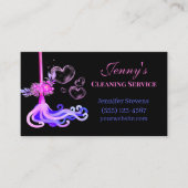 Hot Pink & Blue Floral Mop Cleaning Service Visitekaartje (Voorkant)