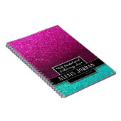 Hot Pink Blue Ombre Glitter Black Monogram Notitieboek (Rechterzijde)