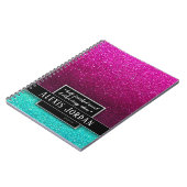 Hot Pink Blue Ombre Glitter Black Monogram Notitieboek (Linkerzijde)