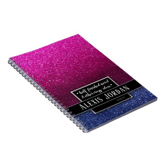 Hot Pink Blue Ombre Glitter Black White Monogram N Notitieboek (Rechterzijde)