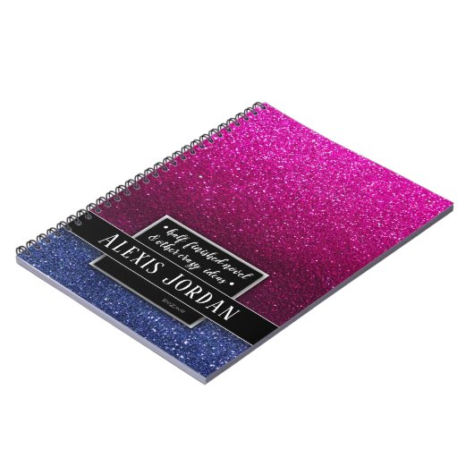 Hot Pink Blue Ombre Glitter Black White Monogram N Notitieboek (Linkerzijde)