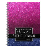 Hot Pink Blue Ombre Glitter Black White Monogram N Notitieboek (Voorkant)