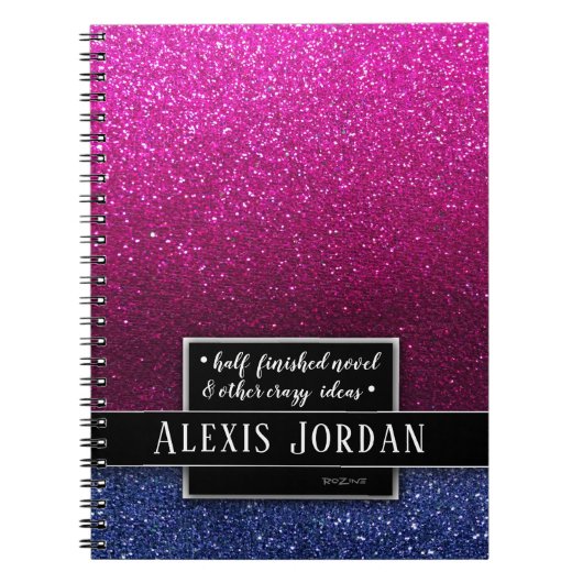 Hot Pink Blue Ombre Glitter Black White Monogram N Notitieboek (Voorkant)