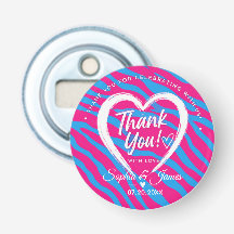 Hot Pink & Blue Zebra Wedding Thank You 