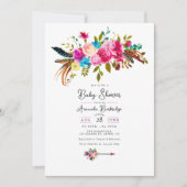 Hot-Pink Boho Chic Floral Baby shower Kaart (Voorkant)