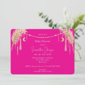 Hot Pink Boho Pampas Baby Shower Kaart (Staand voorkant)