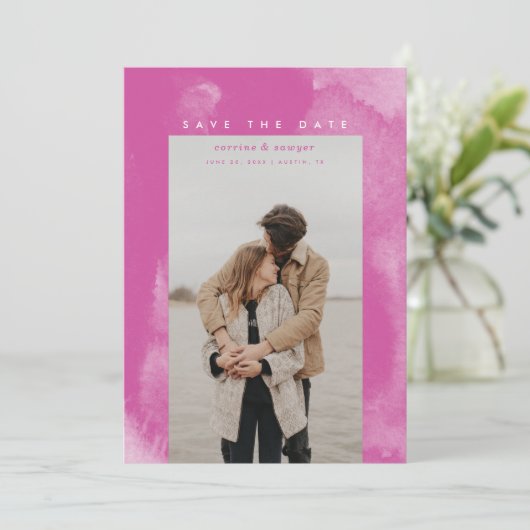Hot Pink Boho Waterverf Bewaar de datum Save The Date (Staand voorkant)