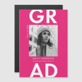Hot pink | Bold Afstudeerder Foto Afstuderen Aanko Magnetische Uitnodiging (Voorkant / Achterkant)