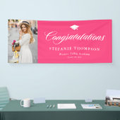 Hot Pink Bold Calligrafie Foto Afstuderen Spandoek (Beurs)