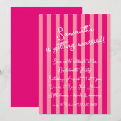 Hot Pink Bold Stripes Script Bachelorette Party Kaart (Voorkant / Achterkant)