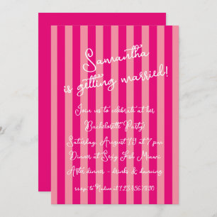 Hot Pink Bold Stripes Script Bachelorette Party Kaart