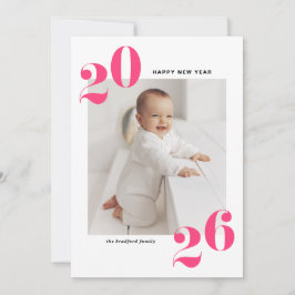 Hot Pink Bold Typografie 2025 Nieuwjaarsfoto Feestdagenkaart