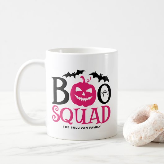 Hot Pink Boo Squad Spooky Lettering Halloween Koffiemok (Met donut)
