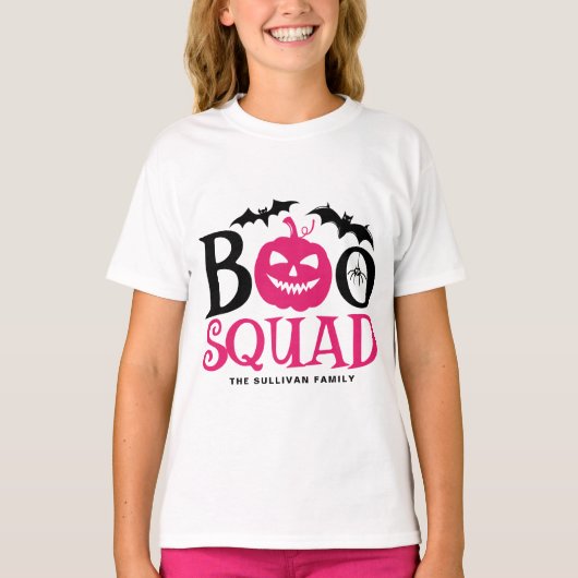 Hot Pink Boo Squad Spooky Lettering Halloween T-shirt (Voorkant)