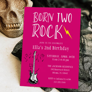Hot Pink Born Two Rock Gitaar 2e Verjaardagsfeestj Kaart