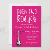Hot Pink Born Two Rock Gitaar 2e Verjaardagsfeestj Kaart (Voorkant)