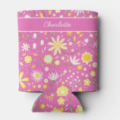 Hot Pink Botanical Wildflower Floral gepersonalise Blikjeskoeler (Achterkant)