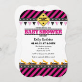 Hot Pink Bouw Baby shower Uitnodiging (Voorkant / Achterkant)