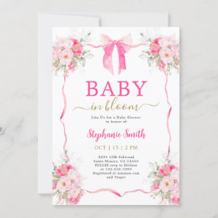 Hot Pink Bow Baby in Bloom Baby shower Girl Kaart