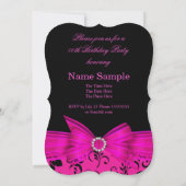 Hot Pink Bow Black Damask Birthday Party Kaart (Achterkant)