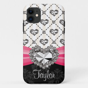 Hot Pink Bow Diamond Heart Rhinestone Case-Mate iPhone Case