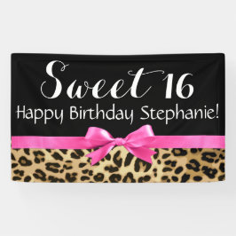 Hot Pink Bow-luipaard Afdruk Sweet 16-jarig feest Spandoek