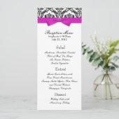 Hot Pink Bow met damast bruiloft receptie Menu (Staand voorkant)