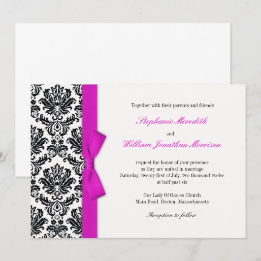 Hot Pink Bow met uitnodiging tot huwelijk (Voorkant / Achterkant)