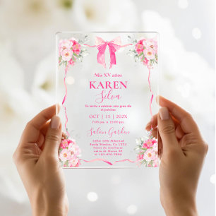 Hot Pink Bow Quinceanera Acryl Uitnodiging