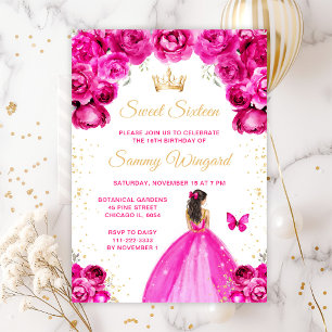 Hot Pink Brunette Hair Princess Sweet Sixteen Kaart