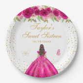 Hot Pink Brunette Hair Princess Sweet Sixteen Papieren Bordje (Voorkant)