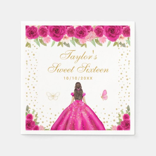 Hot Pink Brunette Hair Princess Sweet Sixteen Servet (Voorkant)