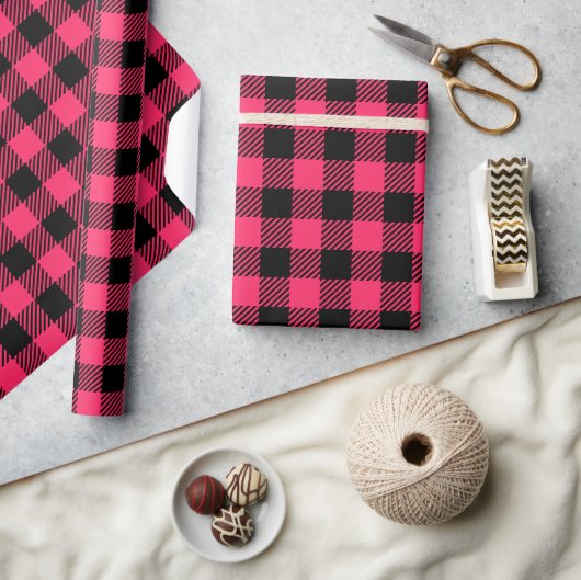 Hot Pink Buffalo Plaid Patterns Cadeaupapier (Crafts)