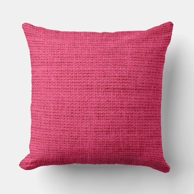 Hot Pink Burlap Linen Rustic Jute Kussen (Voorkant)