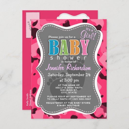 Hot Pink Camo; Camouflage Uitnodiging Briefkaart (Voorkant / Achterkant)