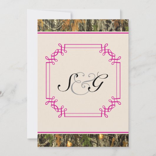 Hot Pink Camo Rustic Hunting Wedding Invitation Kaart (Voorkant)