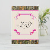 Hot Pink Camo Rustic Hunting Wedding Invitation Kaart (Staand voorkant)