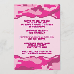 Hot Pink Camouflage Birthday Party nodigt CAMO uit Kaart