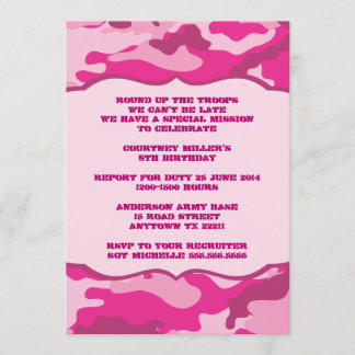 Hot Pink Camouflage Birthday Party nodigt CAMO uit Kaart