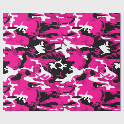 Hot Pink Camouflage Zwart Wit Camo Cadeaupapier (Vlak)