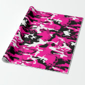 Hot Pink Camouflage Zwart Wit Camo Cadeaupapier (Uitgerold)