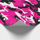 Hot Pink Camouflage Zwart Wit Camo Cadeaupapier (Hoek)