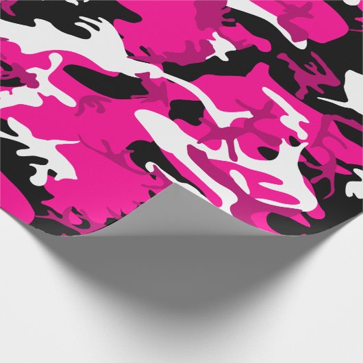 Hot Pink Camouflage Zwart Wit Camo Cadeaupapier (Hoek)
