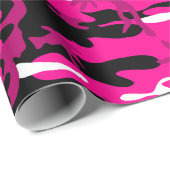 Hot Pink Camouflage Zwart Wit Camo Cadeaupapier (Rol Hoek)