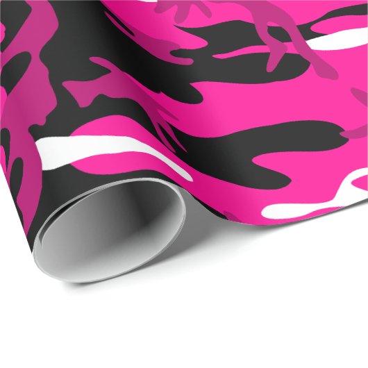 Hot Pink Camouflage Zwart Wit Camo Cadeaupapier (Rol Hoek)