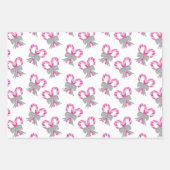 Hot Pink Candy Canes Pepermunt, Sneeuwvlokken & Bo Inpakpapier Vel (Voorkant 2)