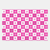 Hot Pink Candy Canes Pepermunt, Sneeuwvlokken & Bo Inpakpapier Vel (Voorkant 3)