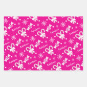 Hot Pink Candy Canes Pepermunt & Snowflakes Naam Inpakpapier Vel (Voorkant)